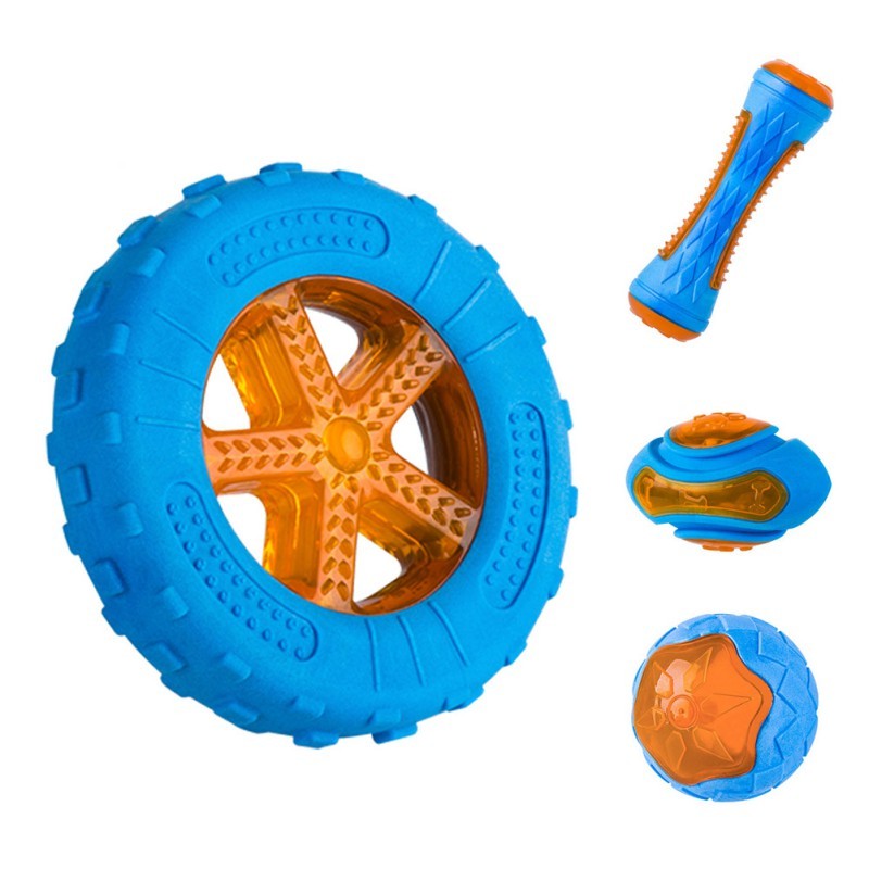JMT-106442 Durable Blue TPR Dog Training Toy with Teeth Cleaning Function and Interactive Features