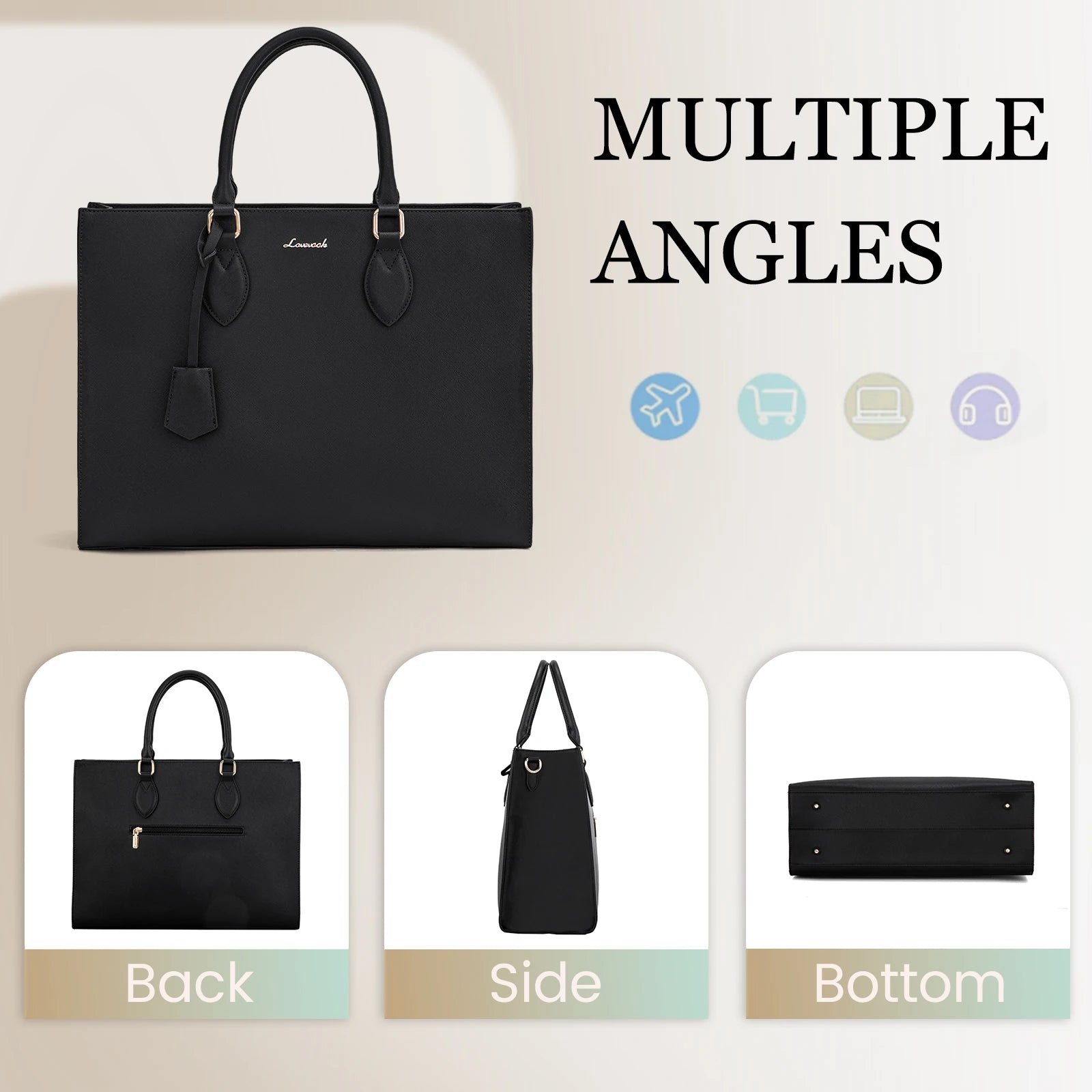 JMT-107274 Oversized PU Leather Tote Bag with Large Capacity for Office and Laptop Use
