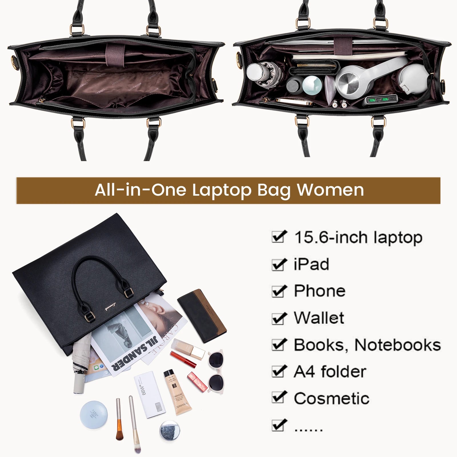 JMT-107274 Oversized PU Leather Tote Bag with Large Capacity for Office and Laptop Use