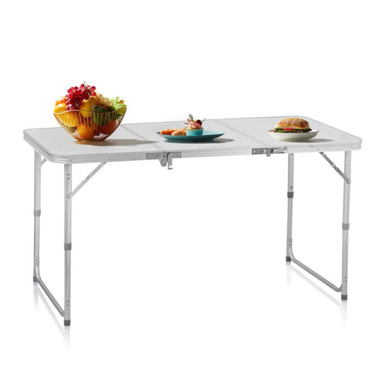 JMT-107338 Compact 4ft Silver Outdoor Folding Table - Aluminum Alloy, Lightweight Three-Fold Design, 30kg Capacity