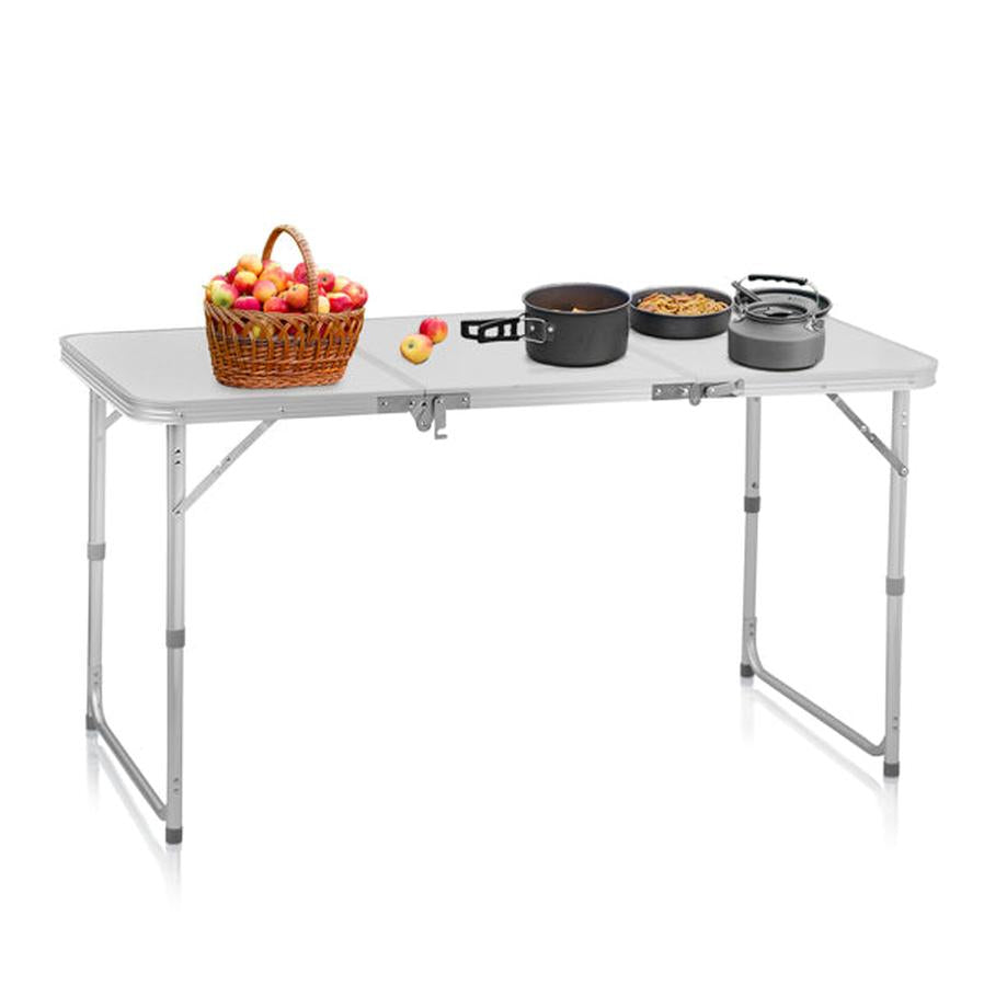 JMT-107338 Compact 4ft Silver Outdoor Folding Table - Aluminum Alloy, Lightweight Three-Fold Design, 30kg Capacity