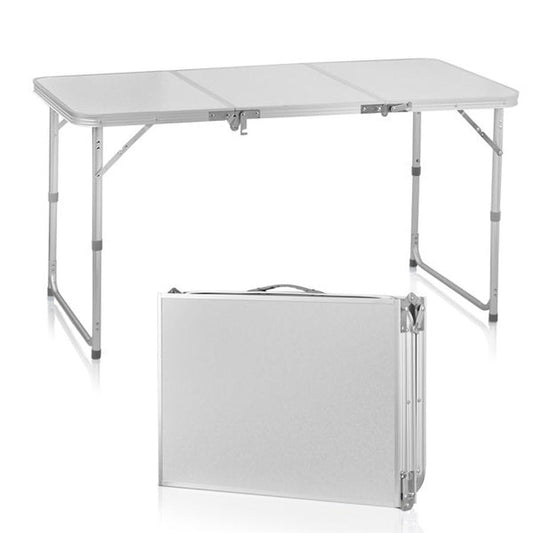 JMT-107338 Compact 4ft Silver Outdoor Folding Table - Aluminum Alloy, Lightweight Three-Fold Design, 30kg Capacity