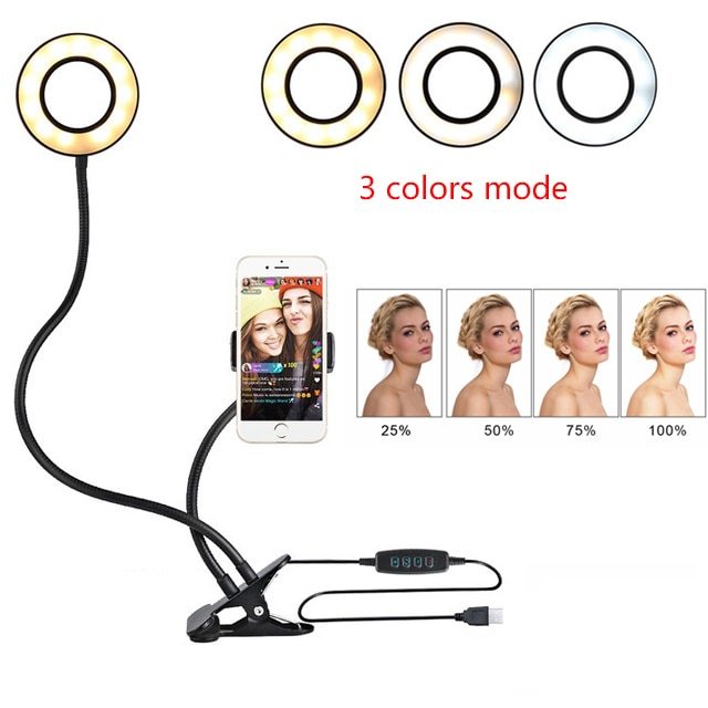 JMT-107466 Adjustable LED Selfie Ring Light with Universal Phone Holder and 360° Rotation, Perfect for Makeup and Photography