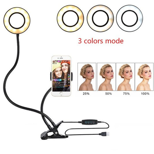 JMT-107466 Adjustable LED Selfie Ring Light with Universal Phone Holder and 360° Rotation, Perfect for Makeup and Photography