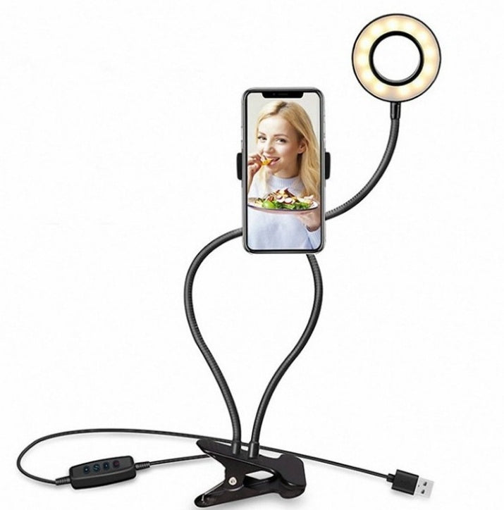 JMT-107466 Adjustable LED Selfie Ring Light with Universal Phone Holder and 360° Rotation, Perfect for Makeup and Photography