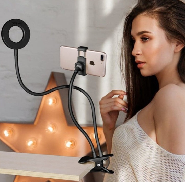 JMT-107466 Adjustable LED Selfie Ring Light with Universal Phone Holder and 360° Rotation, Perfect for Makeup and Photography