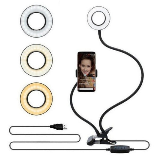 JMT-107466 Adjustable LED Selfie Ring Light with Universal Phone Holder and 360° Rotation, Perfect for Makeup and Photography