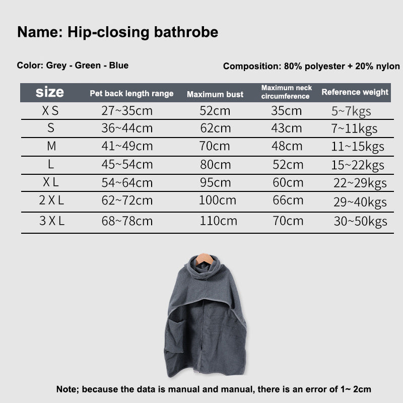 JMT-108234 Adjustable Dog Bathrobe and Cat Drying Towel for Optimal Water Absorption, Suitable for Small to Large Pets