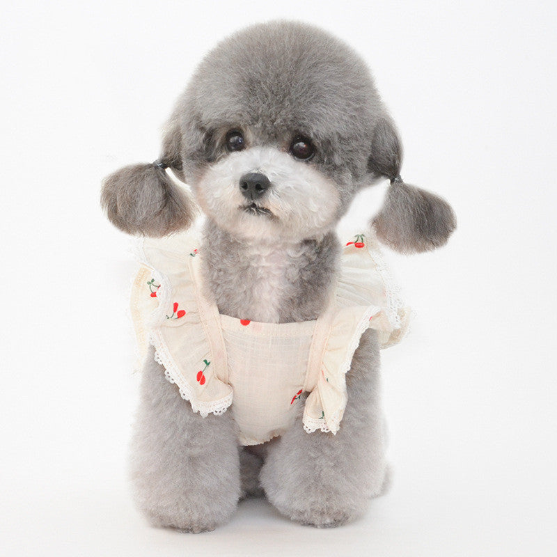 JMT-108362 Cherry Flying Sleeve Skirt for Dogs and Cats - Soft, Comfortable Pet Clothing in Various Sizes