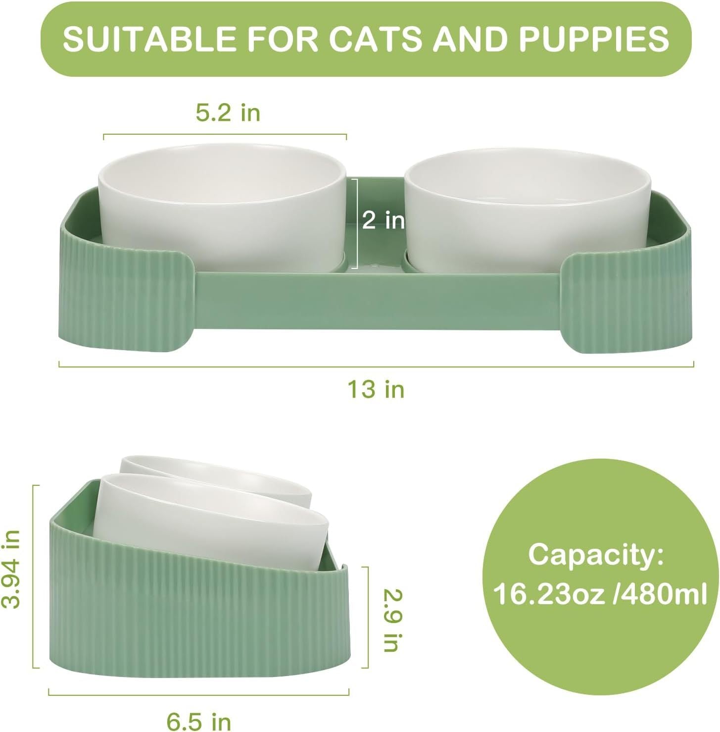 JMT-108426 Elevated Ceramic Cat Bowls with Tilted Stand for Easy Digestion and Anti-Vomiting Design