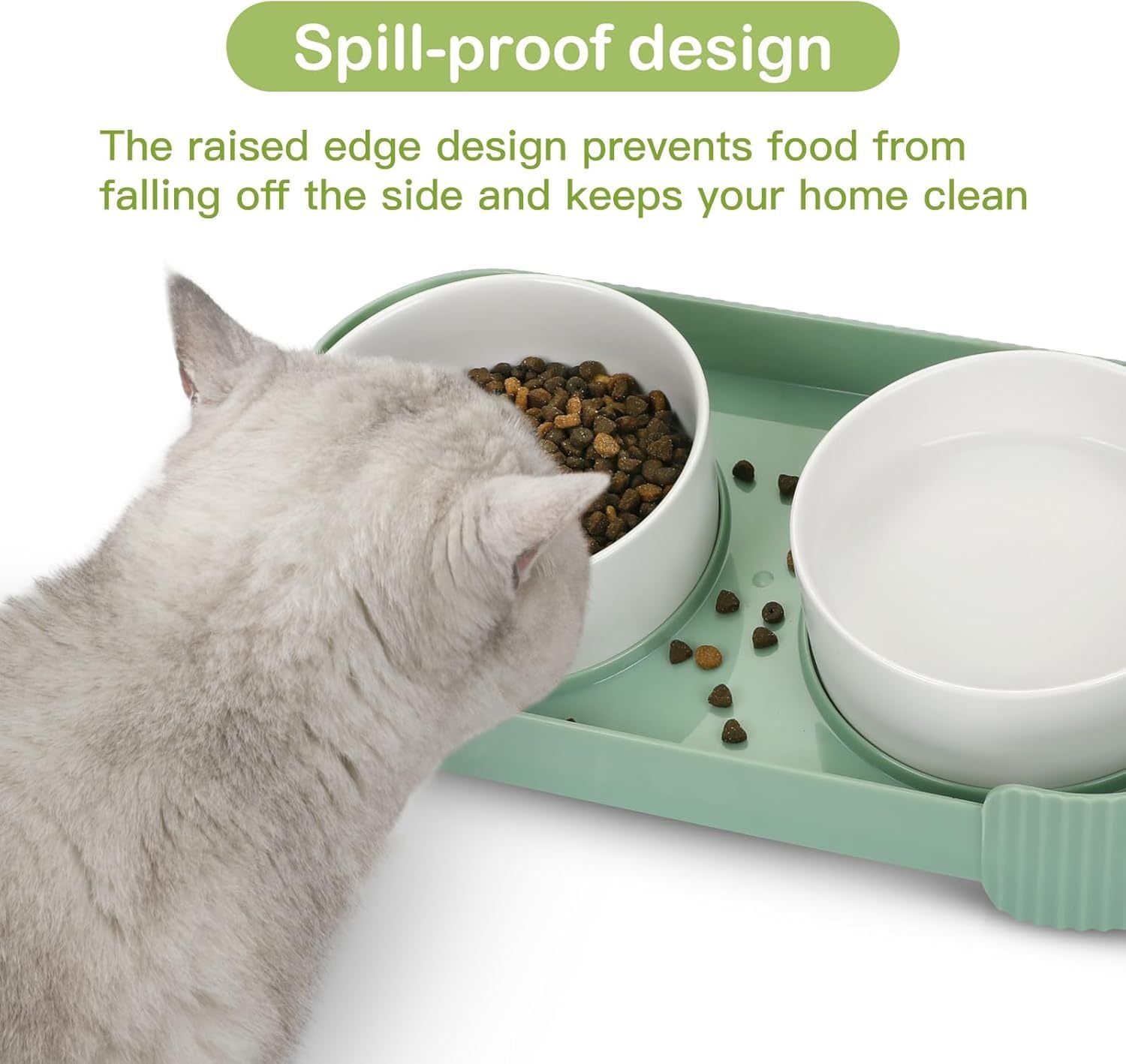 JMT-108426 Elevated Ceramic Cat Bowls with Tilted Stand for Easy Digestion and Anti-Vomiting Design