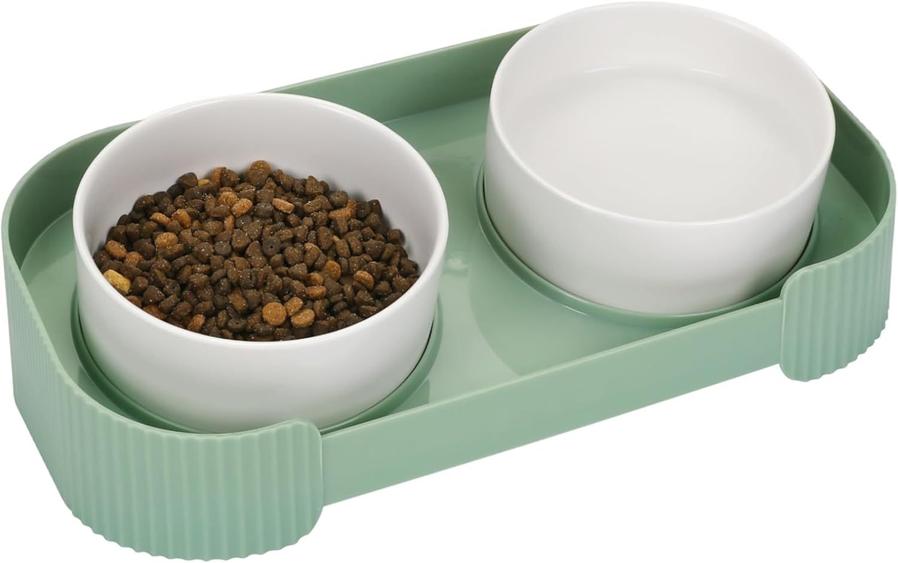 JMT-108426 Elevated Ceramic Cat Bowls with Tilted Stand for Easy Digestion and Anti-Vomiting Design