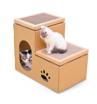 JMT-108618 Cat House with Dual Ladder, Grinding Disc, and Catnip Toy - Ventilated, All-Season Design, DIY Assembly