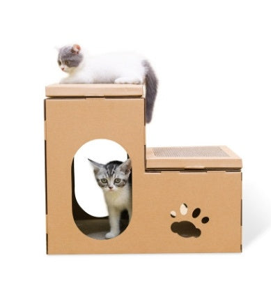 JMT-108618 Cat House with Dual Ladder, Grinding Disc, and Catnip Toy - Ventilated, All-Season Design, DIY Assembly
