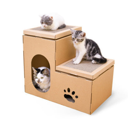 JMT-108618 Cat House with Dual Ladder, Grinding Disc, and Catnip Toy - Ventilated, All-Season Design, DIY Assembly