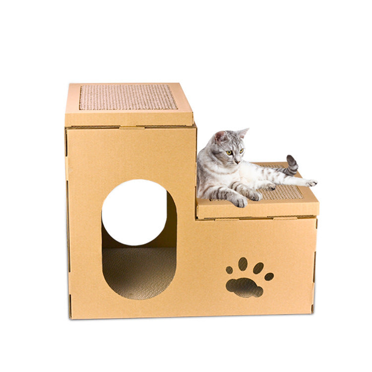 JMT-108618 Cat House with Dual Ladder, Grinding Disc, and Catnip Toy - Ventilated, All-Season Design, DIY Assembly