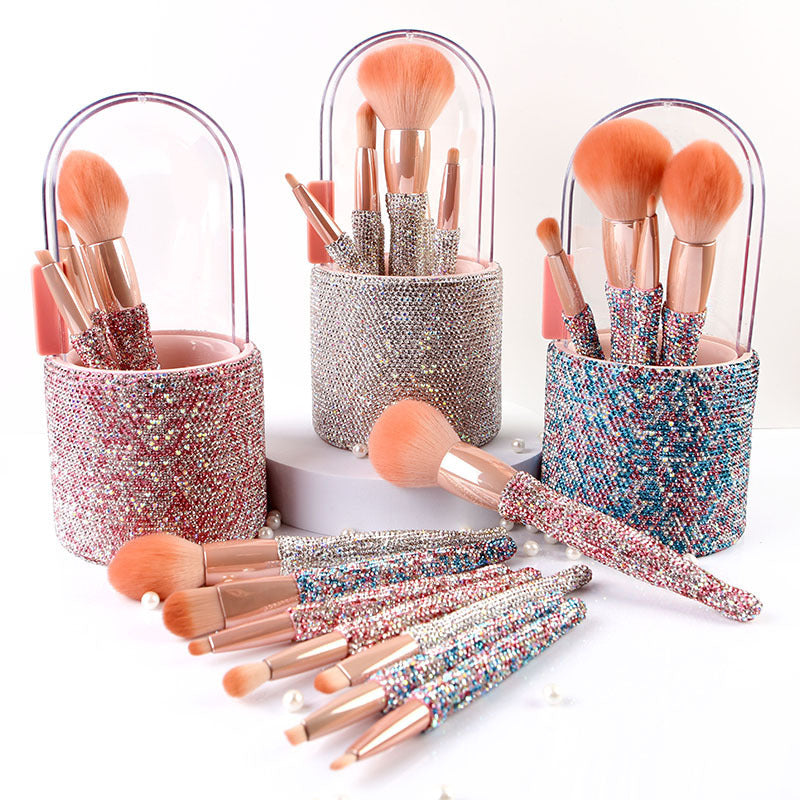 JMT-108874 Diamond-Encrusted 8-Piece Makeup Brush Set in White, Blue, and Pink Rhinestone Options