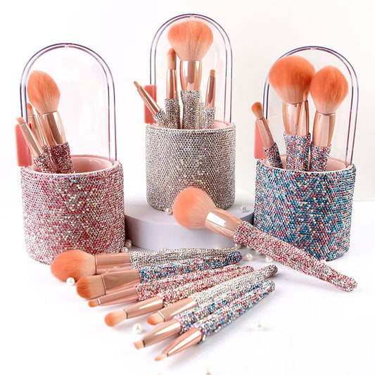 JMT-108874 Diamond-Encrusted 8-Piece Makeup Brush Set in White, Blue, and Pink Rhinestone Options
