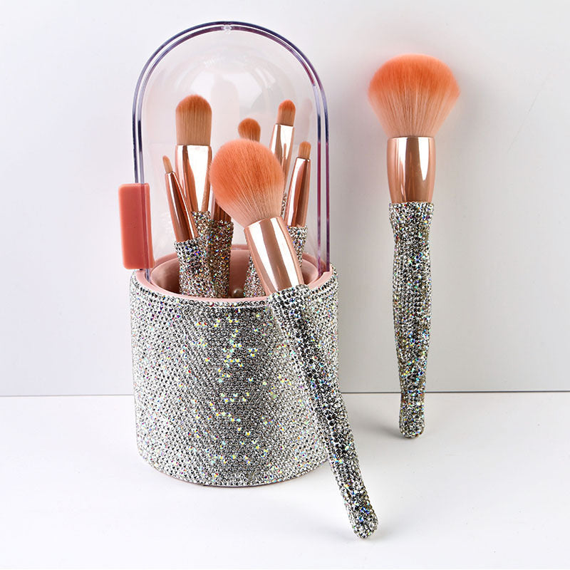 JMT-108874 Diamond-Encrusted 8-Piece Makeup Brush Set in White, Blue, and Pink Rhinestone Options