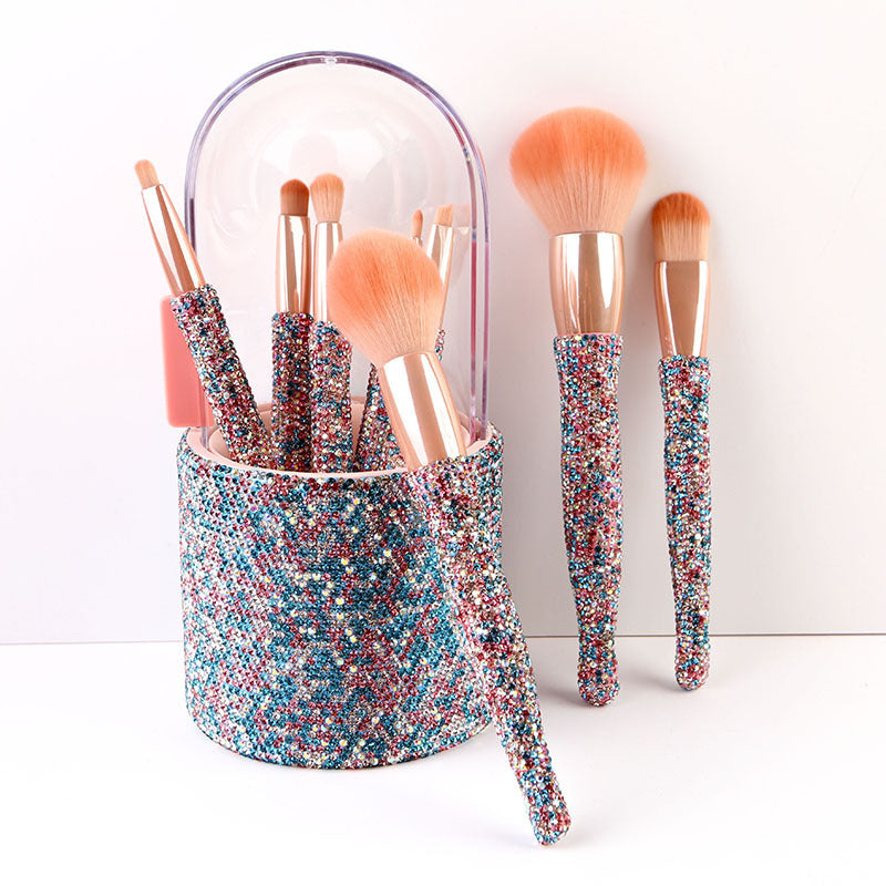 JMT-108874 Diamond-Encrusted 8-Piece Makeup Brush Set in White, Blue, and Pink Rhinestone Options