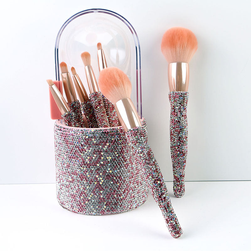 JMT-108874 Diamond-Encrusted 8-Piece Makeup Brush Set in White, Blue, and Pink Rhinestone Options