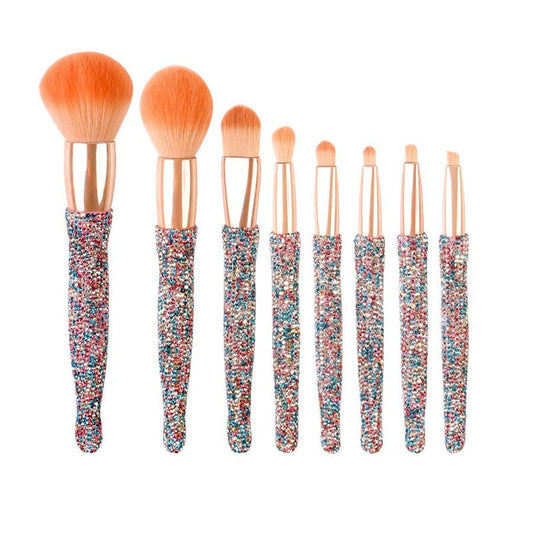 JMT-108874 Diamond-Encrusted 8-Piece Makeup Brush Set in White, Blue, and Pink Rhinestone Options