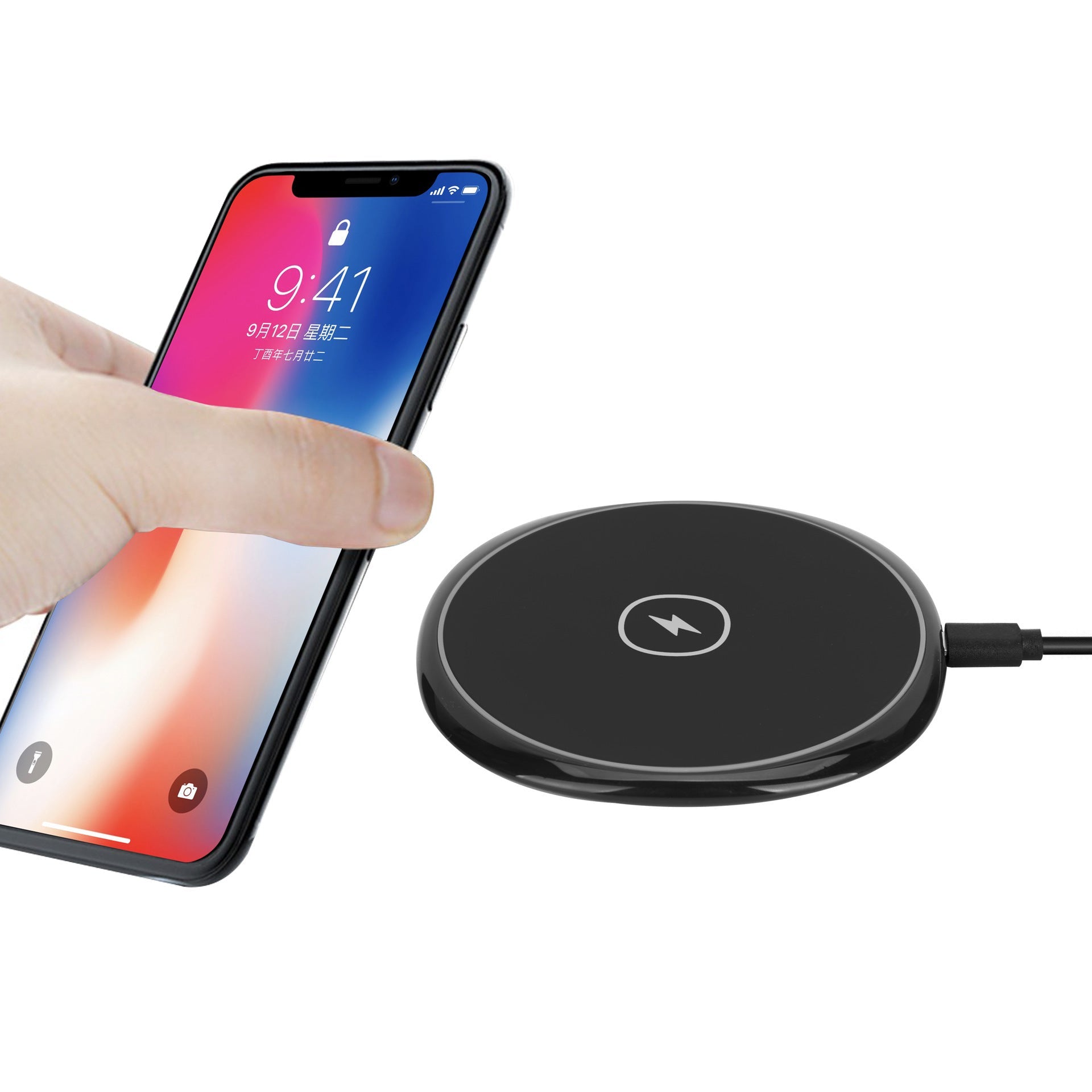 JMT-108938 15W Fast Wireless Charger with Glossy Flat Surface for Apple and Huawei Phones