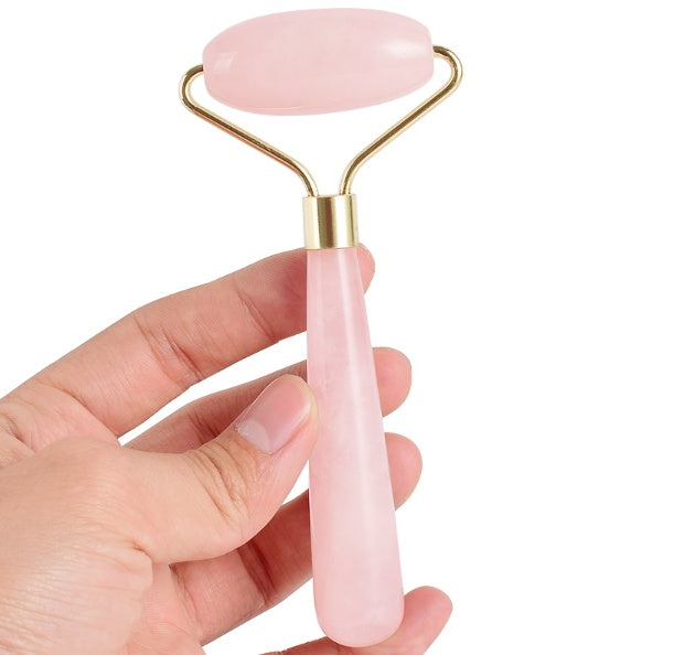 JMT-109002 Rose Quartz Roller Massage Tool for Neck, Face, Back, and Foot Care - 120mm Size