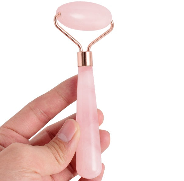 JMT-109002 Rose Quartz Roller Massage Tool for Neck, Face, Back, and Foot Care - 120mm Size