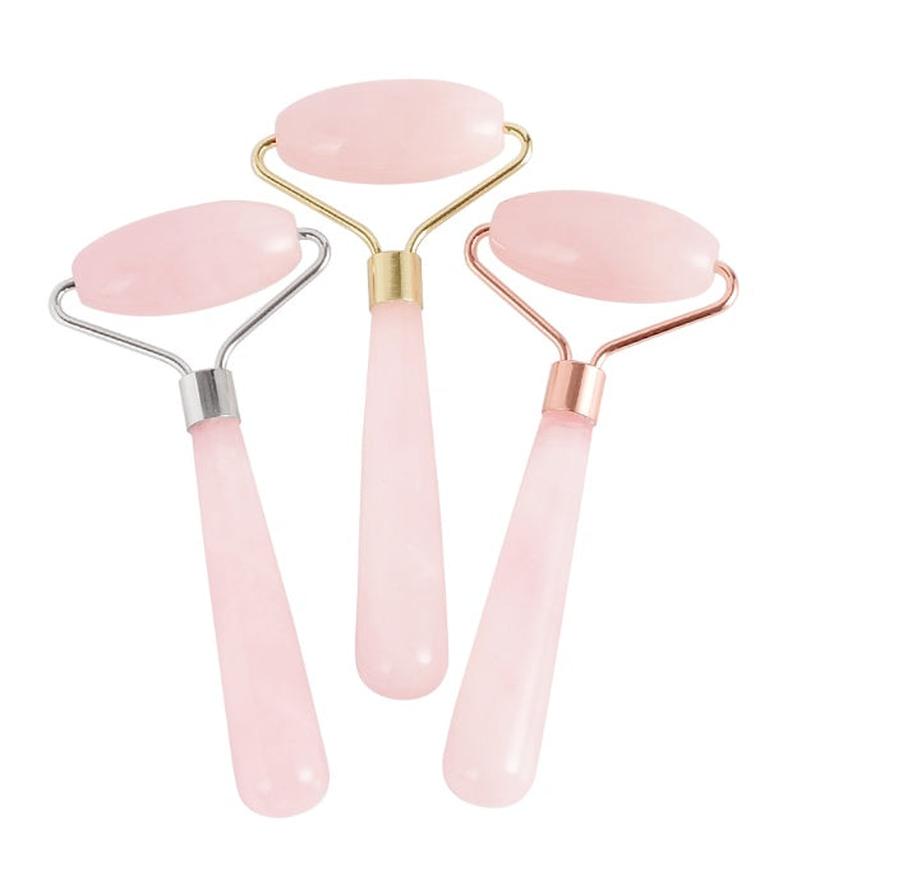 JMT-109002 Rose Quartz Roller Massage Tool for Neck, Face, Back, and Foot Care - 120mm Size