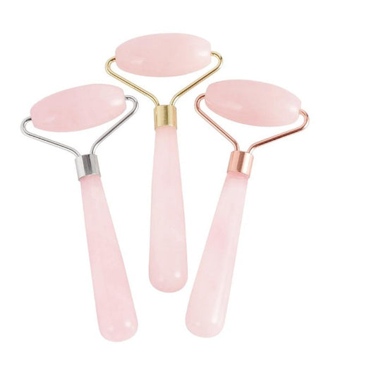 JMT-109002 Rose Quartz Roller Massage Tool for Neck, Face, Back, and Foot Care - 120mm Size
