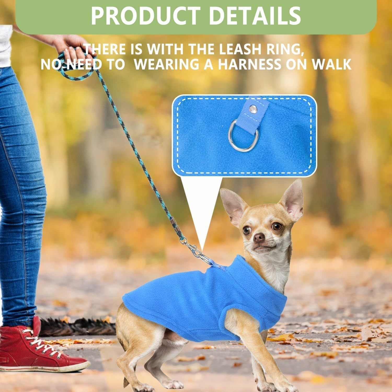 JMT-109386 Warm Fleece Dog Sweater with D-Ring Leash Attachment - 2-Pack Pullover for Small Dogs in Pink & Purple or Blue & Green