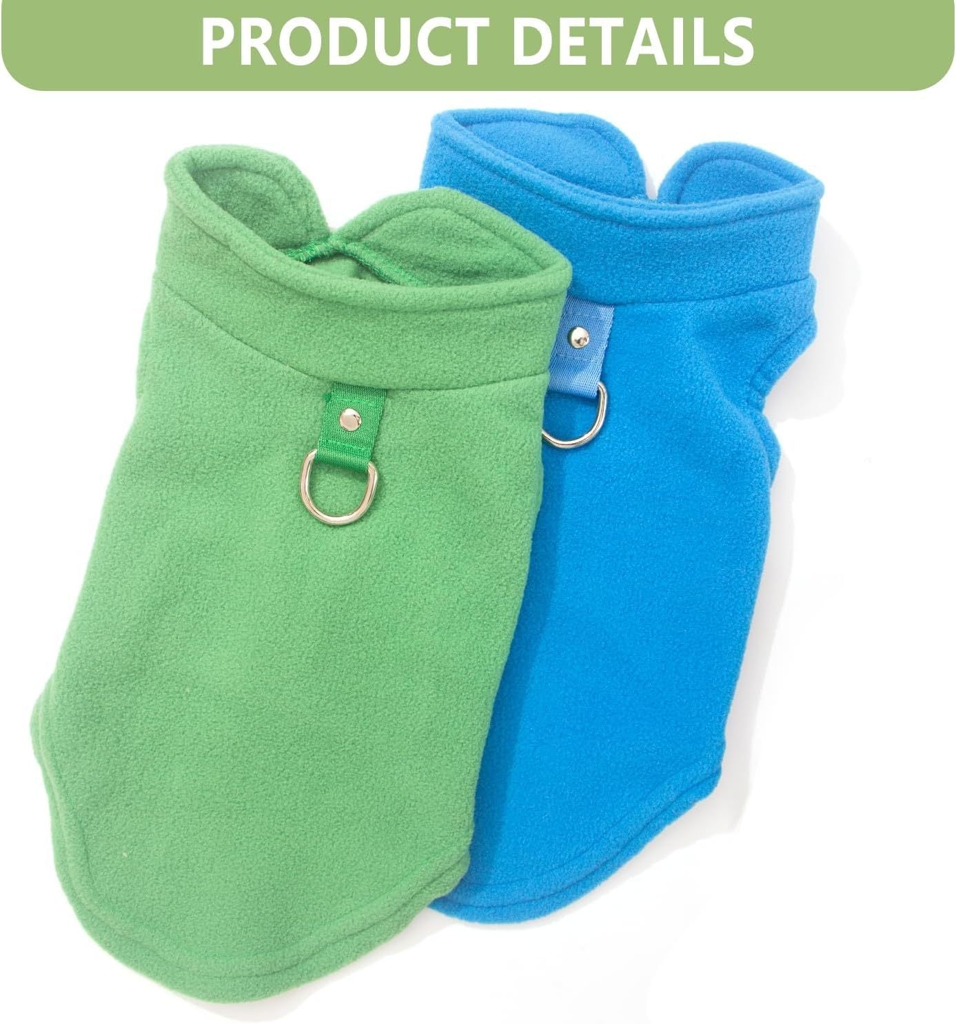 JMT-109386 Warm Fleece Dog Sweater with D-Ring Leash Attachment - 2-Pack Pullover for Small Dogs in Pink & Purple or Blue & Green