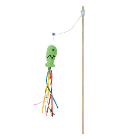 JMT-109578 Interactive Cat Wand with Catnip Fish, Colorful Ribbons, and Bells – Engaging Toy for Indoor Cats and Kittens