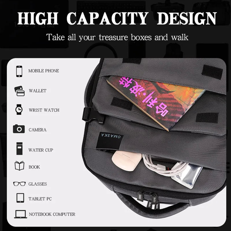JMT-109770 Waterproof Nylon Laptop Backpack with USB Charging Port and Large Capacity for Students