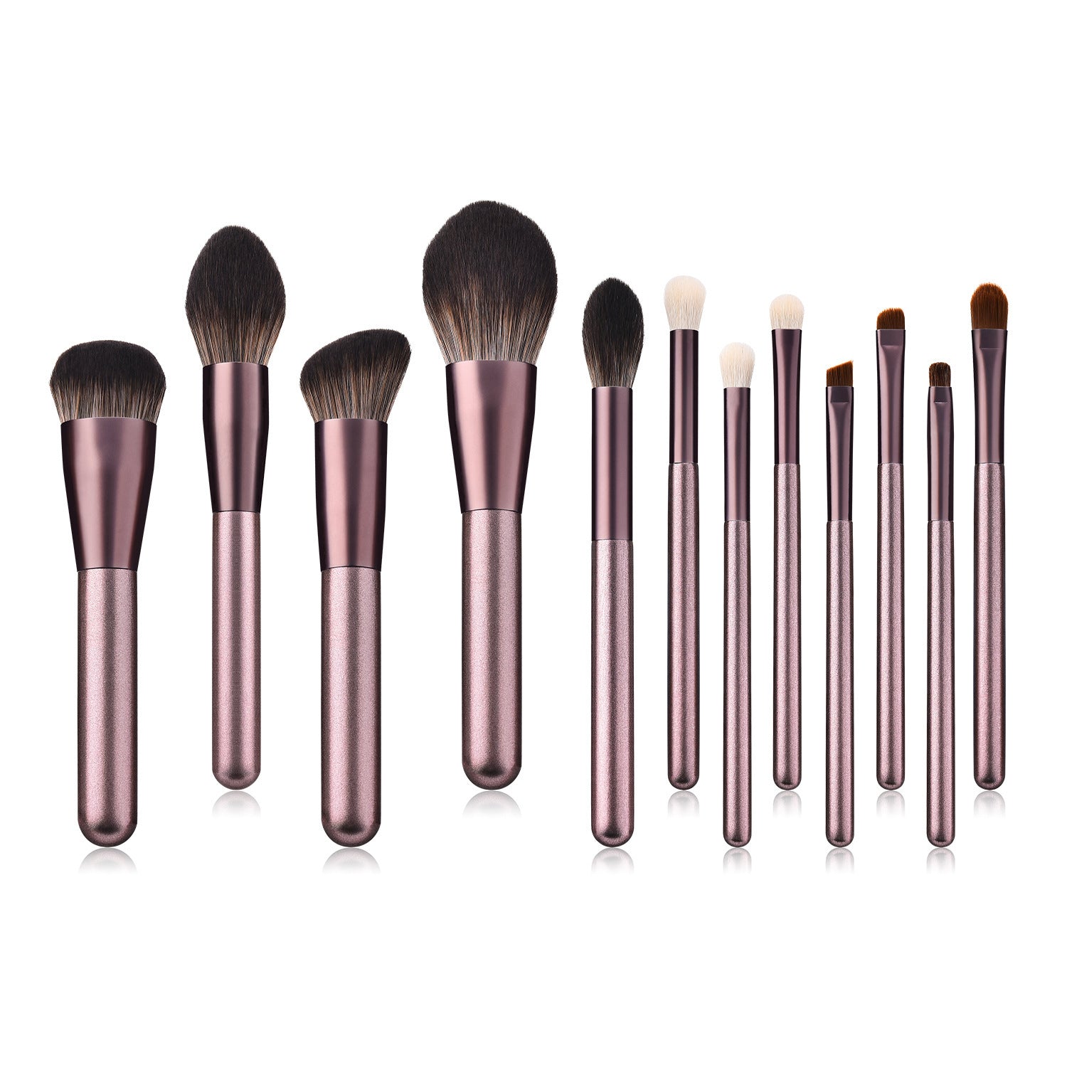 JMT-110026 12-Piece Makeup Brush Set with Nylon Bristles and Long Wooden Handles