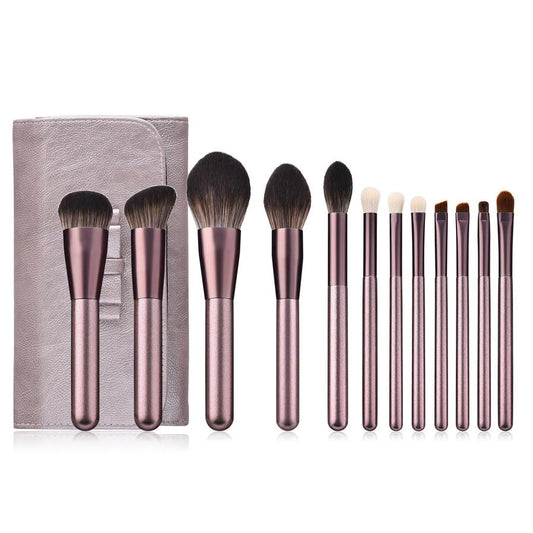 JMT-110026 12-Piece Makeup Brush Set with Nylon Bristles and Long Wooden Handles