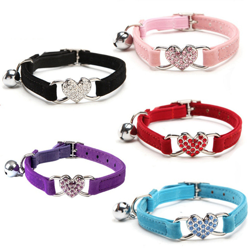 JMT-110410 Plush Fabric Pet Collar with Elastic Design and Bell - Monochrome Color Options