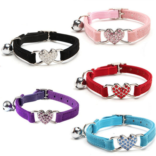 JMT-110410 Plush Fabric Pet Collar with Elastic Design and Bell - Monochrome Color Options