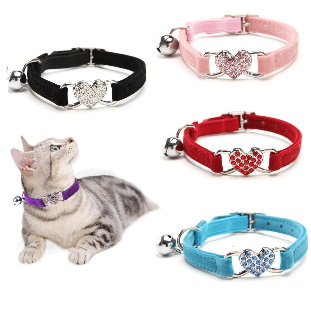 JMT-110410 Plush Fabric Pet Collar with Elastic Design and Bell - Monochrome Color Options
