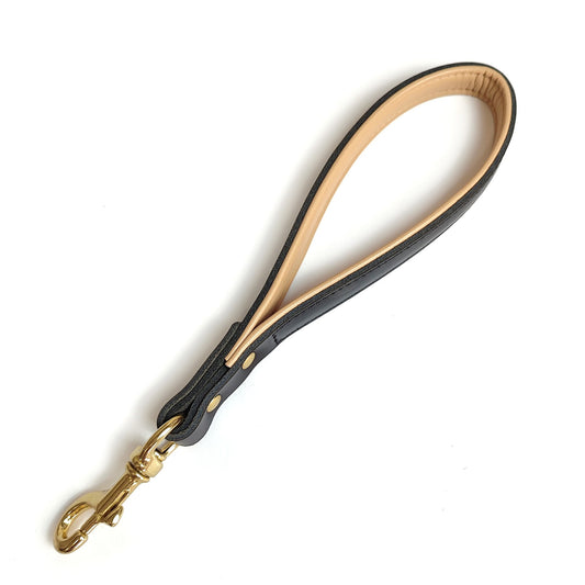 JMT-111242 Real Cowhide Leather Dog Holding Rope - Black Color, Durable and Stylish Pet Chain Accessory