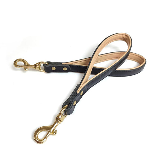 JMT-111242 Real Cowhide Leather Dog Holding Rope - Black Color, Durable and Stylish Pet Chain Accessory