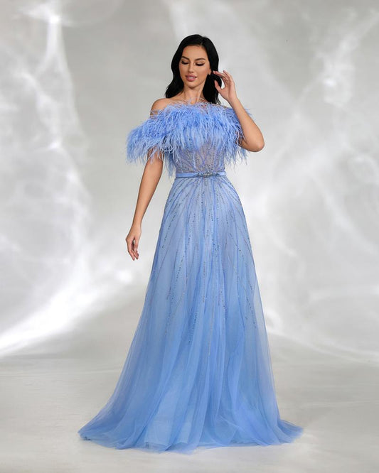 JMT-112138 Elegant Blue Evening Gown - Model SH0136 with Elegant Design and Comfortable Fit