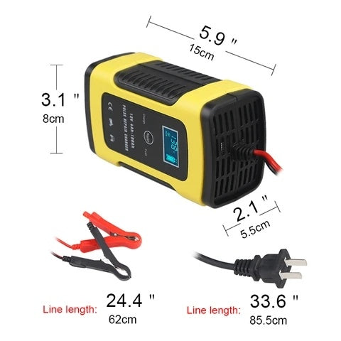 JMT-112394 12V Intelligent Automatic Car Battery Charger - Model 12VHn-60Q, 6A Output, Compact Design