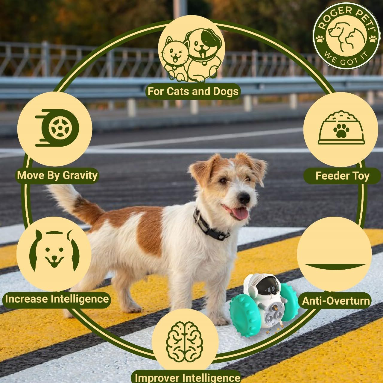 JMT-113034 Interactive Dog Treat Dispenser Toy for Small Dogs and Cats – Slow Feeder, Puzzle Design for IQ Training, Durable and Engaging