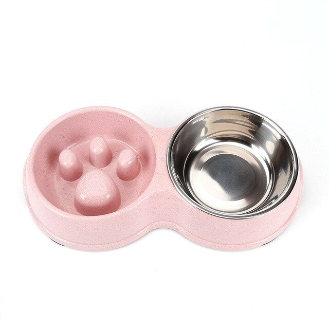 JMT-113226 Stainless Steel Double Bowl Pet Feeder with Non-Slip Base in Pink, Blue, Green, and White