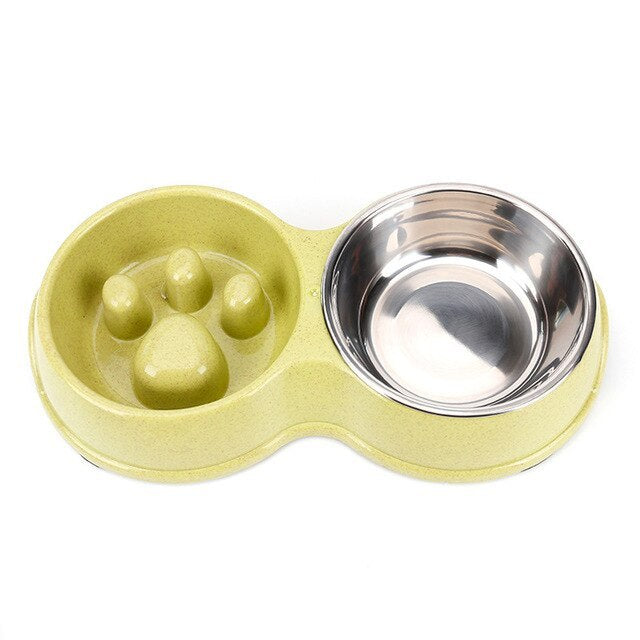 JMT-113226 Stainless Steel Double Bowl Pet Feeder with Non-Slip Base in Pink, Blue, Green, and White