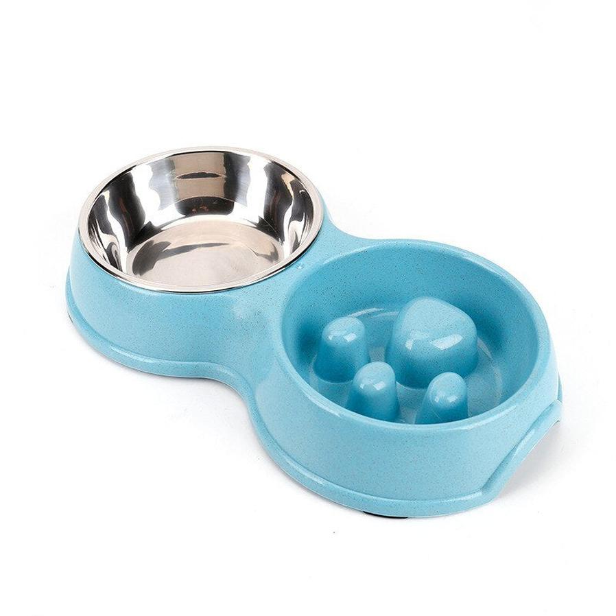 JMT-113226 Stainless Steel Double Bowl Pet Feeder with Non-Slip Base in Pink, Blue, Green, and White
