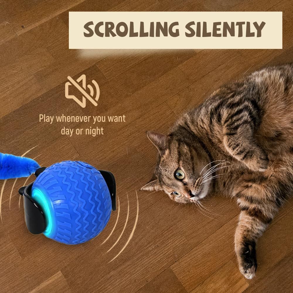 JMT-113354 Interactive Self-Rolling Cat Ball Toy with Mouse Cord for Indoor Playtime