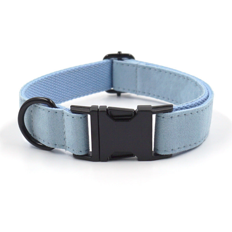 JMT-113546 Light Blue Velvet Pet Collar Set with Buckle, Leash, Bow, and Poop Bag